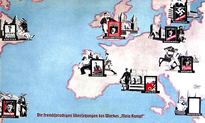 Nazi map showing foreign translations of Mein Kampf